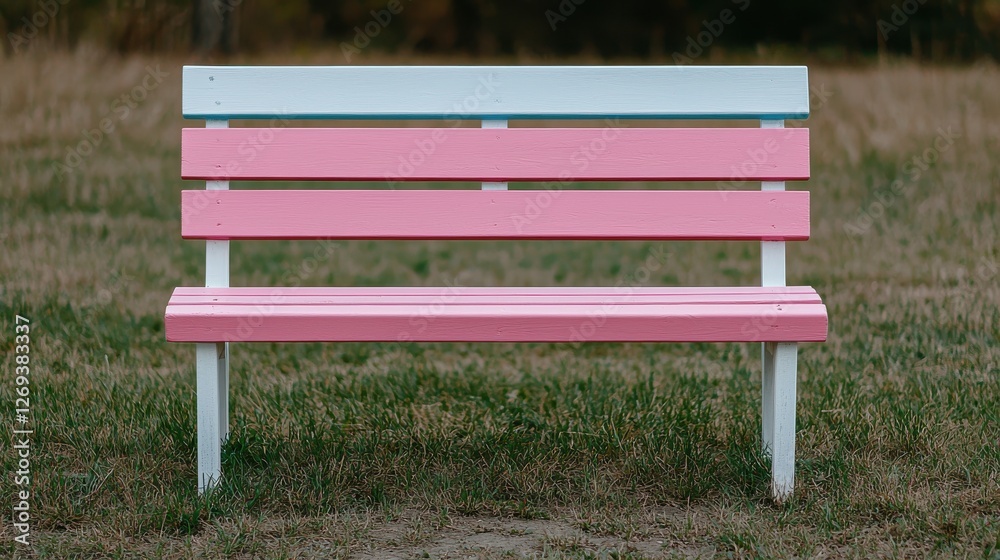 Transgender Day of Visibility concept. Peaceful Park Bench with Pastel Colored Wooden Slats Inviting Relaxation and Contemplation Transgender Day of Visibility concept. Peaceful Park Bench with Pastel Colored Wooden Slats Inviting Relaxation and Contemplation