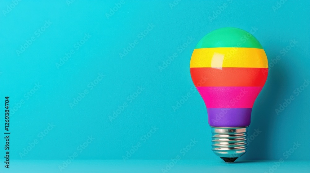 Transgender Day of Visibility concept. Vibrant Rainbow Colored Light Bulb Design Concept with Minimalist Background
