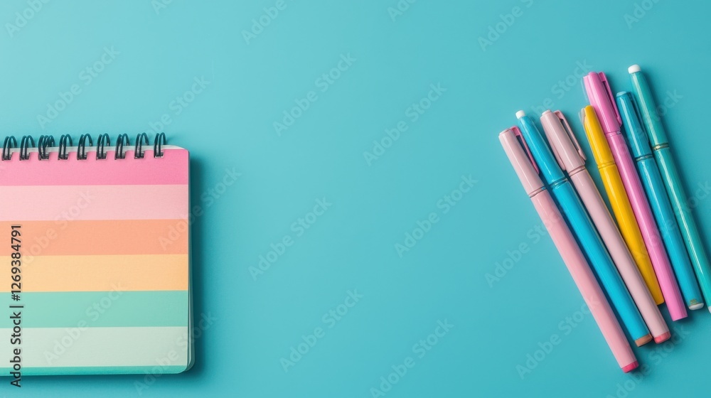 Fototapeta premium Transgender Day of Visibility concept. Vibrant Stationery Arrangement on Turquoise Background