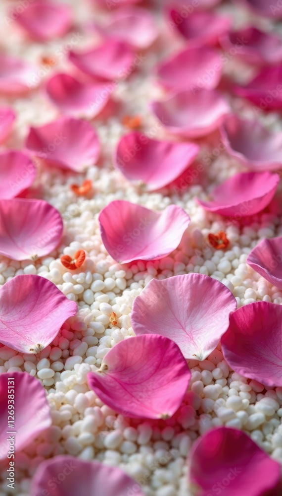 A profusion of delicate purple rose petals scattered on a soft beige carpet, petal, rose, spring A profusion of delicate purple rose petals scattered on a soft beige carpet, petal, rose, spring