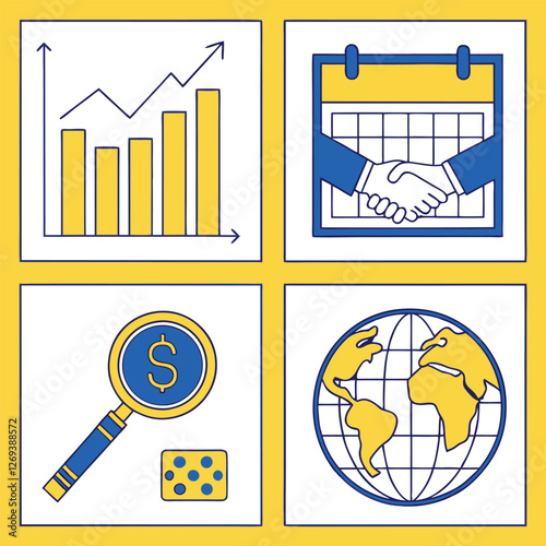 Dynamic Business Collage: Icons, Graphs, & Success data work chart money growth global profit report