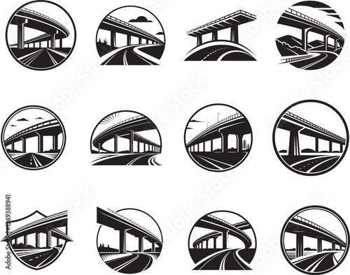highway overpass flyover vector logo illustration design set