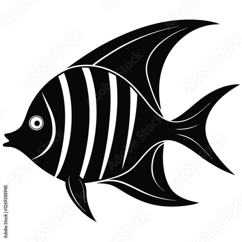 Elegant Black and White Angelfish Silhouette