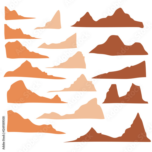 Set of landscape graphic shapes for using in invitation cards, ornaments, wedding invitations, etc. Handmade drawing with bohemian style. Vector illustration.