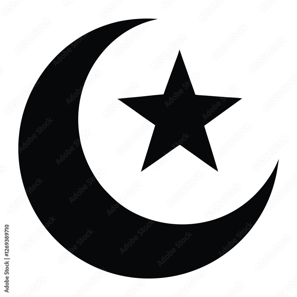 Simple Black Crescent Moon and Star Symbol Simple Black Crescent Moon and Star Symbol