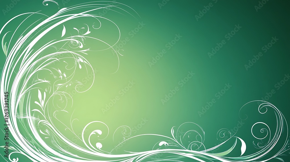 Abstract Green Background With White Floral Design