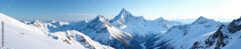 Obraz premium Montagne con cime nascoste di neve e ghiaccio, paesaggio, neve