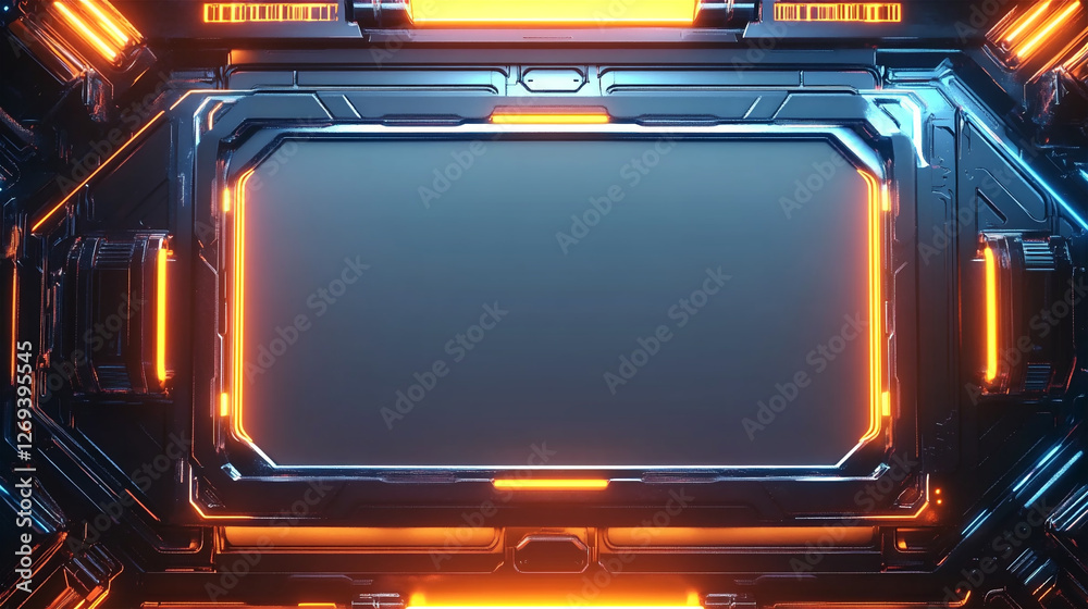 Obraz premium 未来的なデジタルディスプレイフレーム、SF風のネオンライトデザイン。generative ai