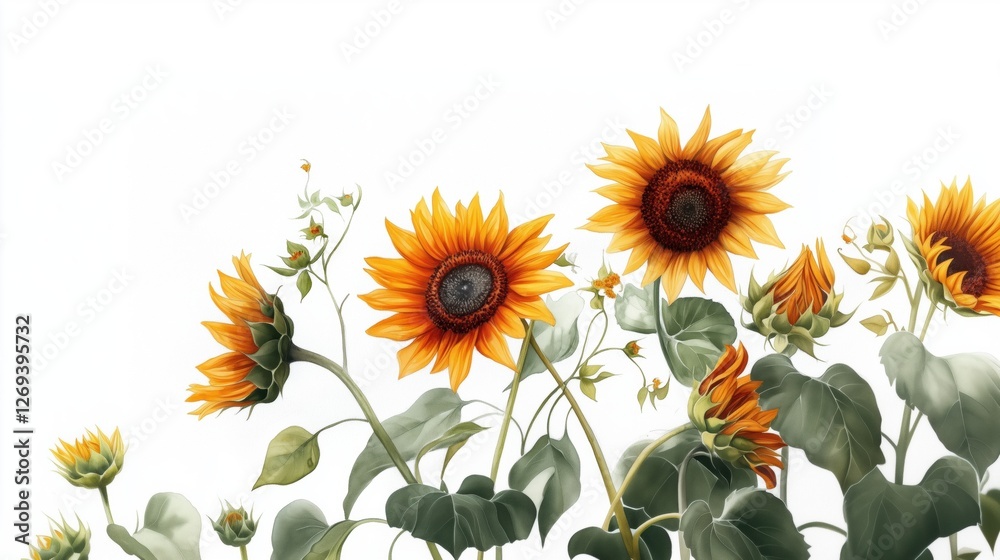 Naklejka premium Sunflower blooms in bright sunlight nature scene floral artwork