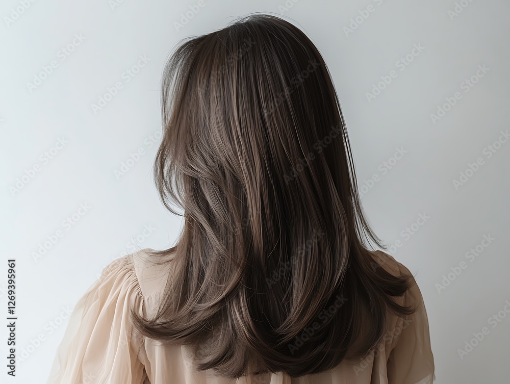 Long Layered Medium Brown Hair with Subtle Highlights and Soft Waves against White Background Long Layered Medium Brown Hair with Subtle Highlights and Soft Waves against White Background