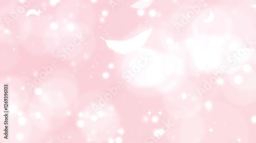 たくさんの羽　光　ピンクの背景