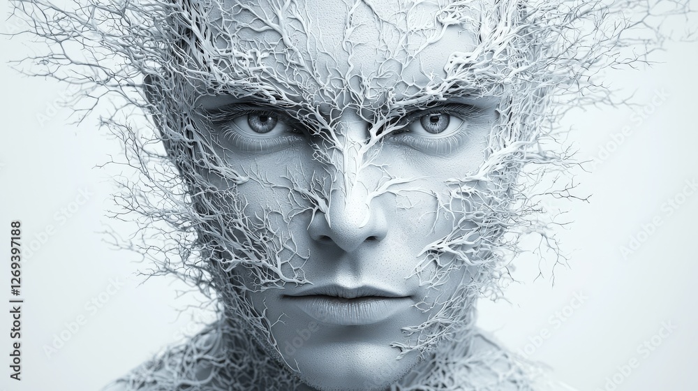 Obraz premium Abstract 3D Render Portrait of Man with Crown and Intricate Details