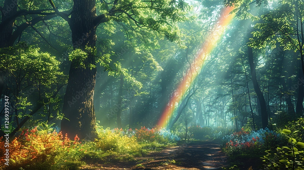 custom made wallpaper toronto digitalEnchanted Forest Under a Dreamy Rainbow: A Magical Background Image Featuring Lush Greenery, Vibrant Colors, and Ethereal Light Effects – Perfect for Fantasy Art, Nature-Inspired Design, and Outdoor A