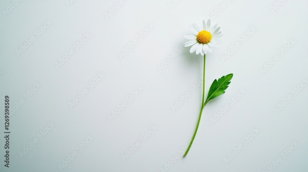 Obraz premium Single daisy flower on white background, minimalist design, for cards