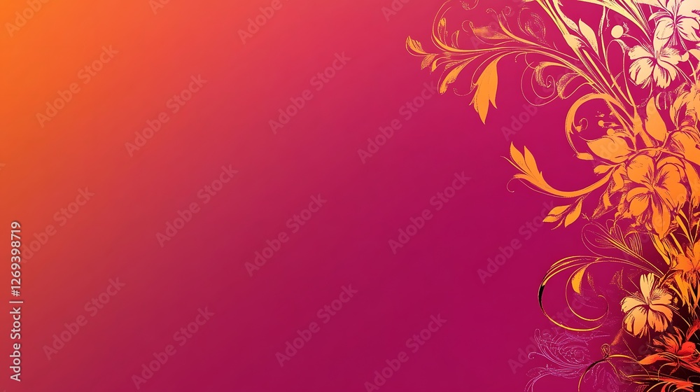 Abstract Floral Design Orange Gold Flowers On Pink Background Abstract Floral Design Orange Gold Flowers On Pink Background