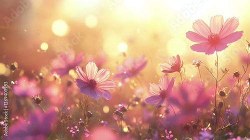 Rabbit in a vibrant flower field during sunset captures the beauty of nature