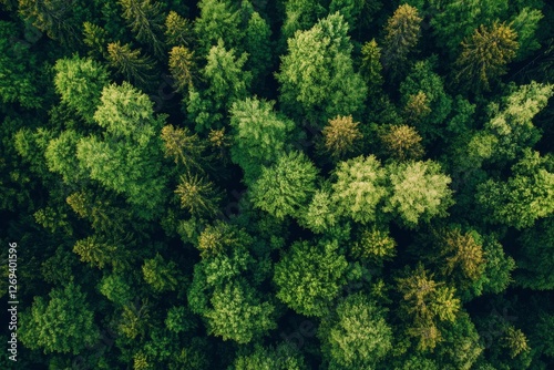 Lush green canopy of trees stretching across a mountainous landscape in summer