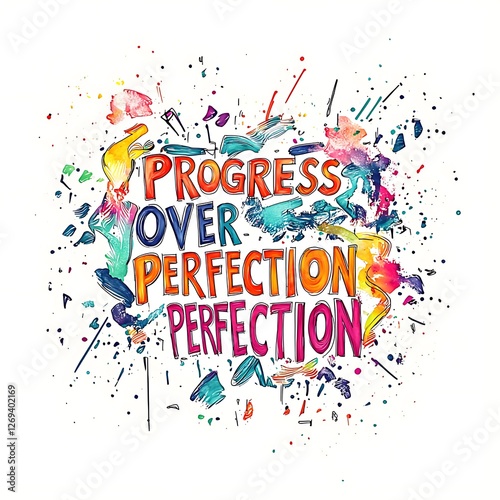 Motivational Quote Art Progress Over Perfection Watercolor Splatter Abstract Typography Expression