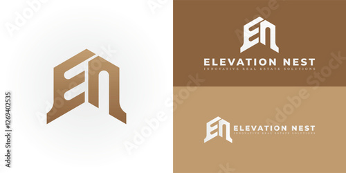 The dynamic logo design creatively integrates the initials EN into a stylized house shape, creating a unique striking symbol that evokes a sense of security, stability, and real estate expertise.