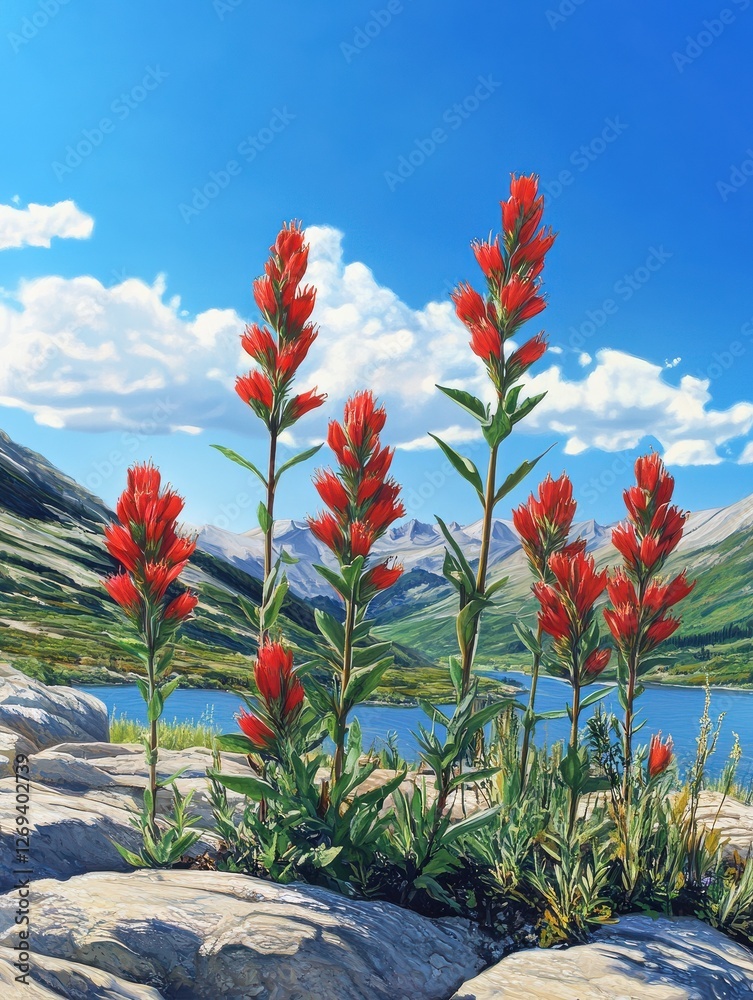 Radiant Indian Paintbrush flowers thrive in a natural landscape, illuminated by a clear blue sky, capturing the essence of springtime beauty and vibrant colors. Radiant Indian Paintbrush flowers thrive in a natural landscape, illuminated by a clear blue sky, capturing the essence of springtime beauty and vibrant colors.