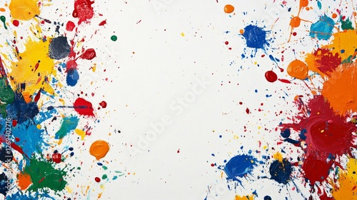 Colorful splashes of paint on a blank canvas creating a vibrant artistic expr...