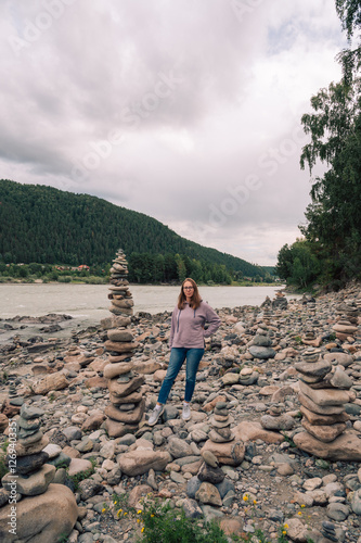 Woman at the river Katun at...