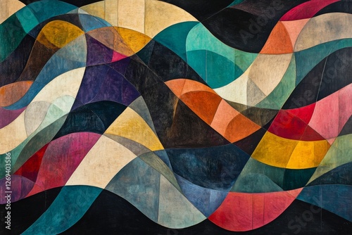Colorful artistic waves of paint create a vibrant texture on a wall surface