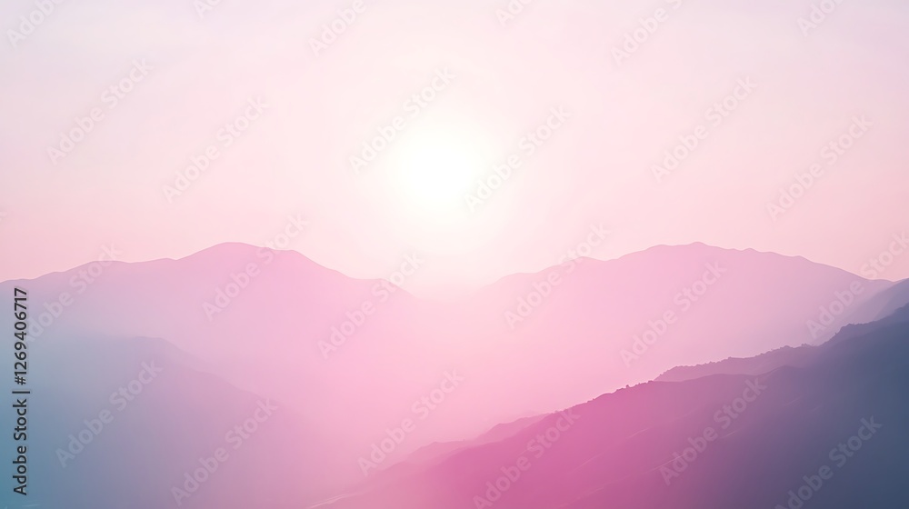 Fototapeta premium Pink Sunset Over Silhouetted Mountain Ranges