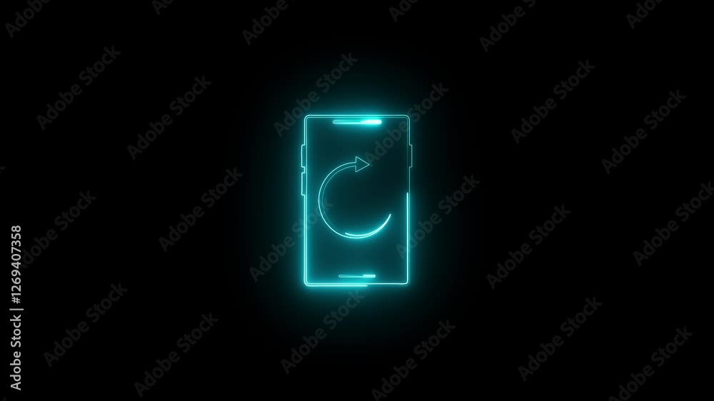 Neon line Smartphone, mobile phone icon for networking internet isolated on black background, neon arrow direction. Neon line Smartphone, mobile phone icon for networking internet isolated on black background, neon arrow direction.