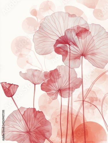 Floral and botanical line art background. Summer tone with tropical leafy , lotus flower, ginkgo leaves, branch vector. Watercolor wallpaper and circle sun for banner, prints, poster, wall art.