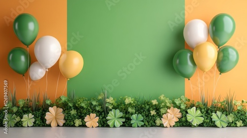 Colorful balloon decoration with green and yellow theme for a festive celebra...