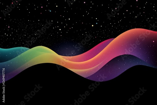 Colorful waves of light flowing across a starry night sky