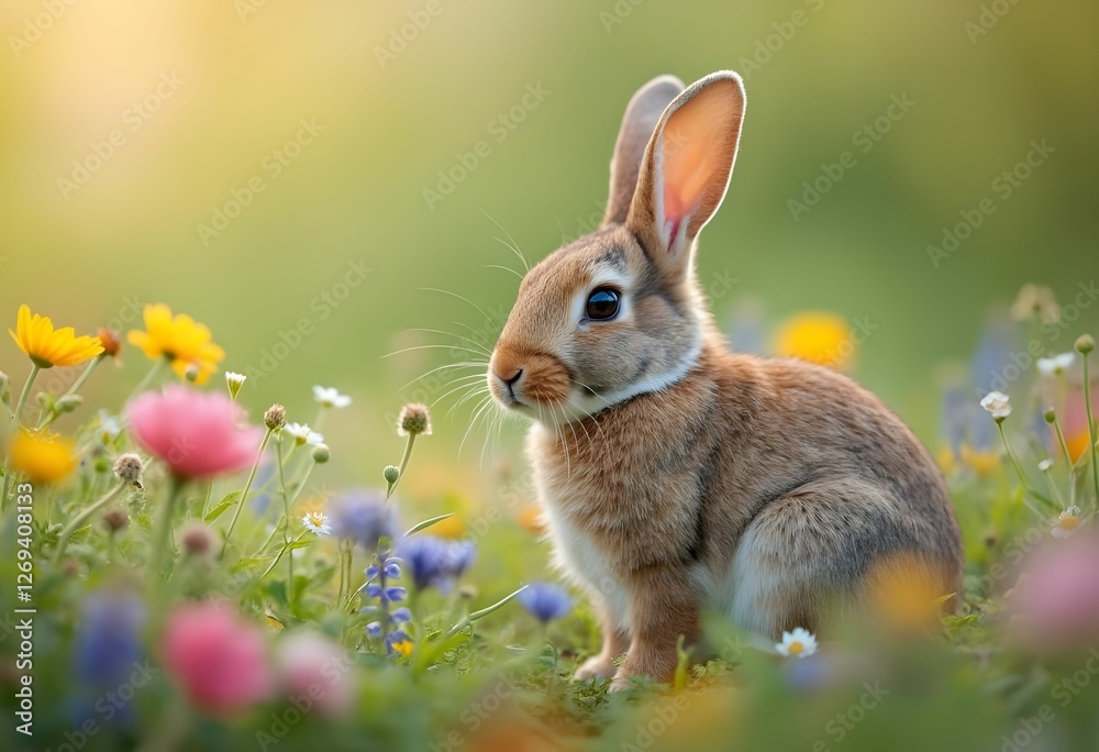 Adorable Bunny in Spring Flowers Adorable Bunny in Spring Flowers