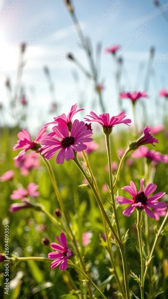 Wild dianthus flowers swaying in the breeze with sunshine, flowers, blooming Wild dianthus flowers swaying in the breeze with sunshine, flowers, blooming