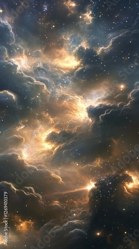 Clouds of cosmic gas illuminated by distant stars in a stunning nebula formation