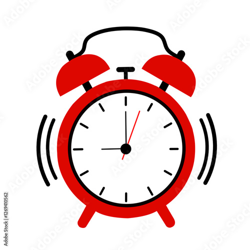 Vector illustration of a classic red alarm clock ringing with two bells on top.