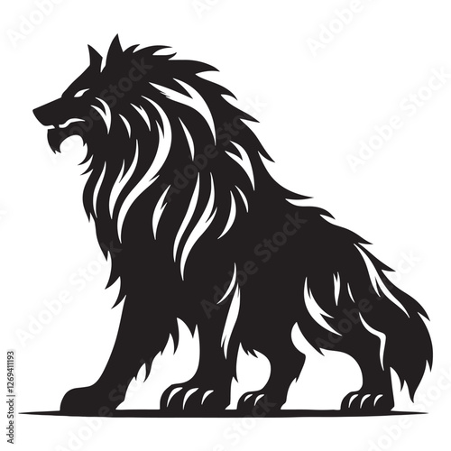 The chained wolf Fenrir silhouette, waiting to unleash its wrath - Fenrir illustration - Fenrir vector - mythical creature silhouette
