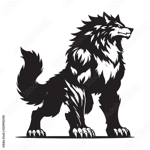 Norse apocalypse wolf Fenrir silhouette, destined to break free - Fenrir illustration - Fenrir vector - mythical creature silhouette
