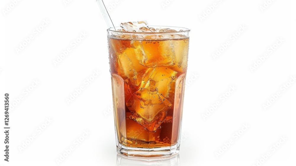 A refreshing glass of iced cola filled with ice cubes and a straw, perfect for quenching thirst on a hot day. A refreshing glass of iced cola filled with ice cubes and a straw, perfect for quenching thirst on a hot day.