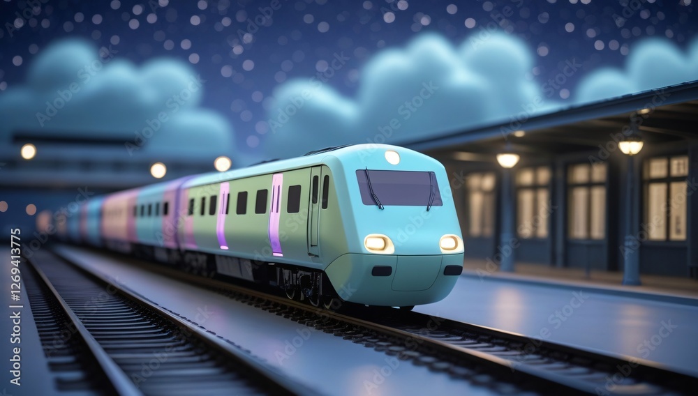 Naklejka premium train, model train, toy train, electric train, high speed train, pastel, focus, train scene, black, white, railroad tracks, station, train station, train, travel, tourism, leisure, 3d, toy, background