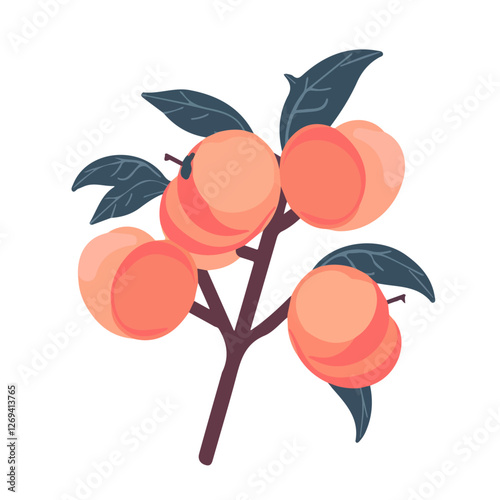 2D flat vector illustration peach tree icon isolated on a white background.


