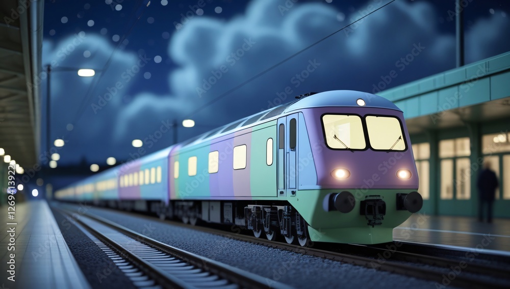 Fototapeta premium train, model train, toy train, electric train, high speed train, pastel, focus, train scene, black, white, railroad tracks, station, train station, train, travel, tourism, leisure, 3d, toy, background