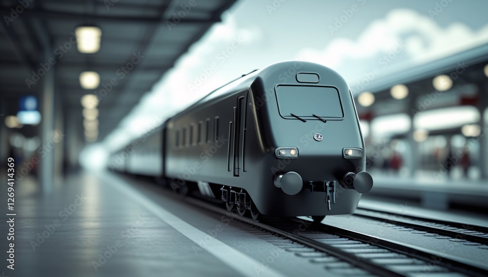 Fototapeta premium train, model train, toy train, electric train, high speed train, pastel, focus, train scene, black, white, railroad tracks, station, train station, train, travel, tourism, leisure, 3d, toy, background