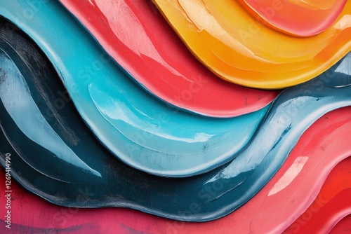 Colorful artistic waves of paint create a vibrant texture on a wall surface