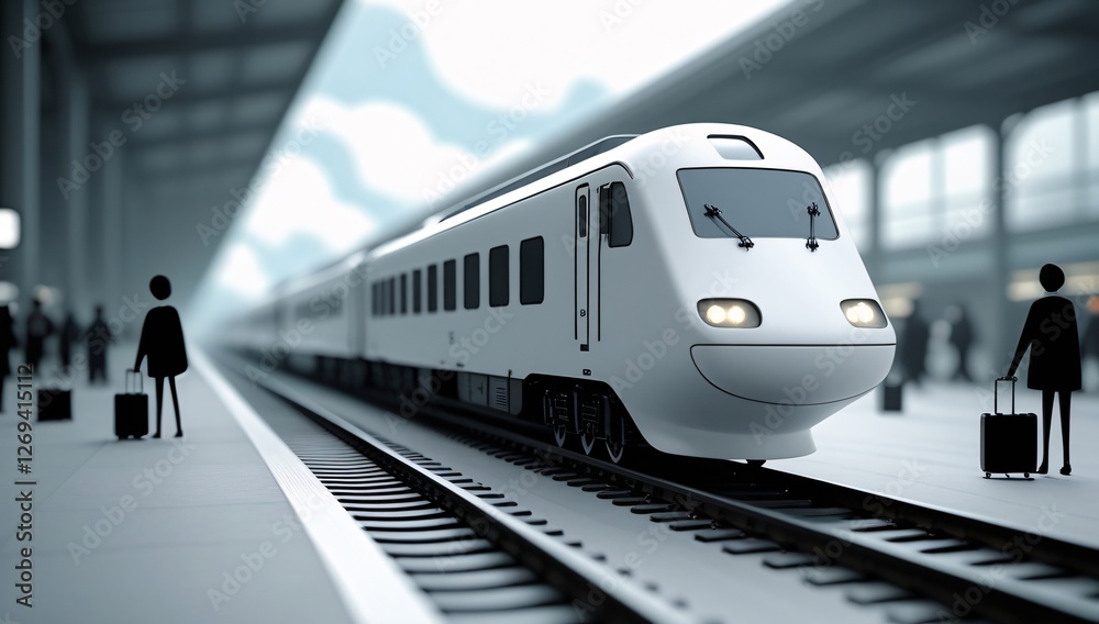 Fototapeta premium train, model train, toy train, electric train, high speed train, pastel, focus, train scene, black, white, railroad tracks, station, train station, train, travel, tourism, leisure, 3d, toy, background