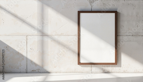 Minimalistic floating picture frame against a textured wall with soft shadows and natural light