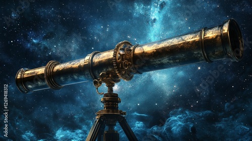Telescope observing distant galaxies in a vibrant cosmic setting