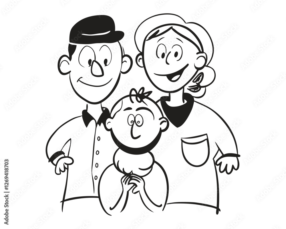Happy Family Doodle Art Vector Illustration Happy Family Doodle Art Vector Illustration