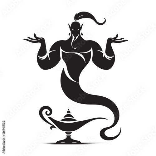 Phantom-like Genie silhouette emerging in spectral light - Genie illustration - Genie vector - mythical creature silhouette

