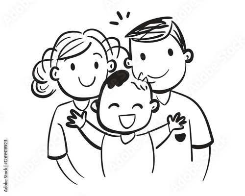 Happy Family Doodle Art Vector Illustration